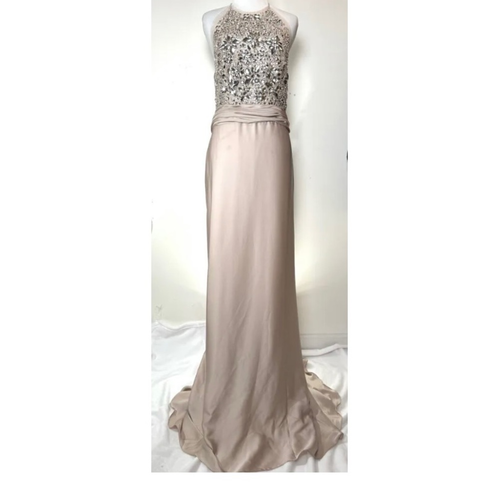 Womens Mignon Beaded/Jewel bodice Satin Halter Long Gown Dress Sz 10